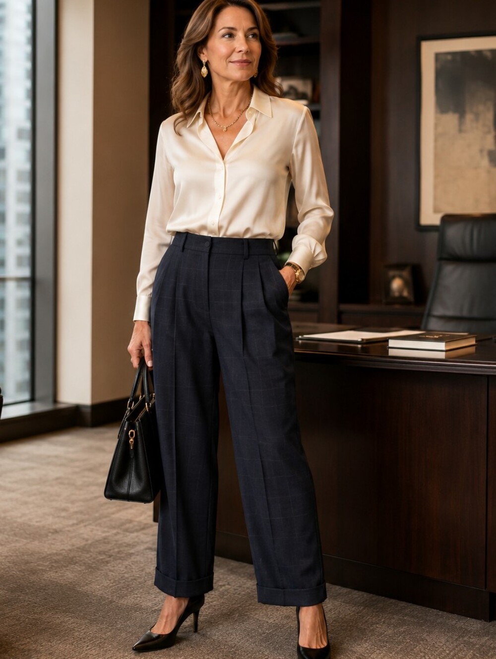 VTG Lauren Ralph Lauren Wool Blnd Pleated Tapered Trouser Pants Sz 10 Navy Blue